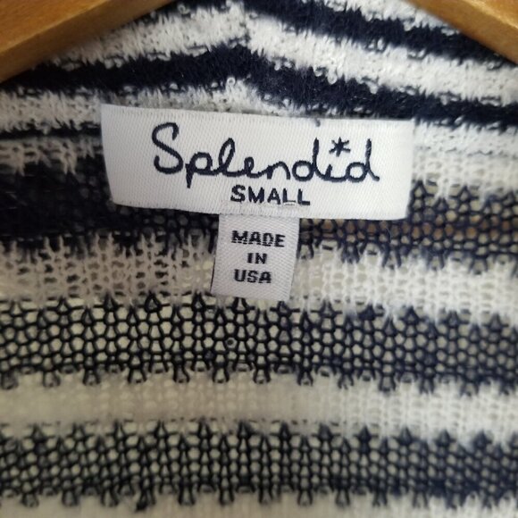 Splendid Nautical Beach Sweater Open Front Cardigan Navy White Size Small Hood - Picture 4 of 6